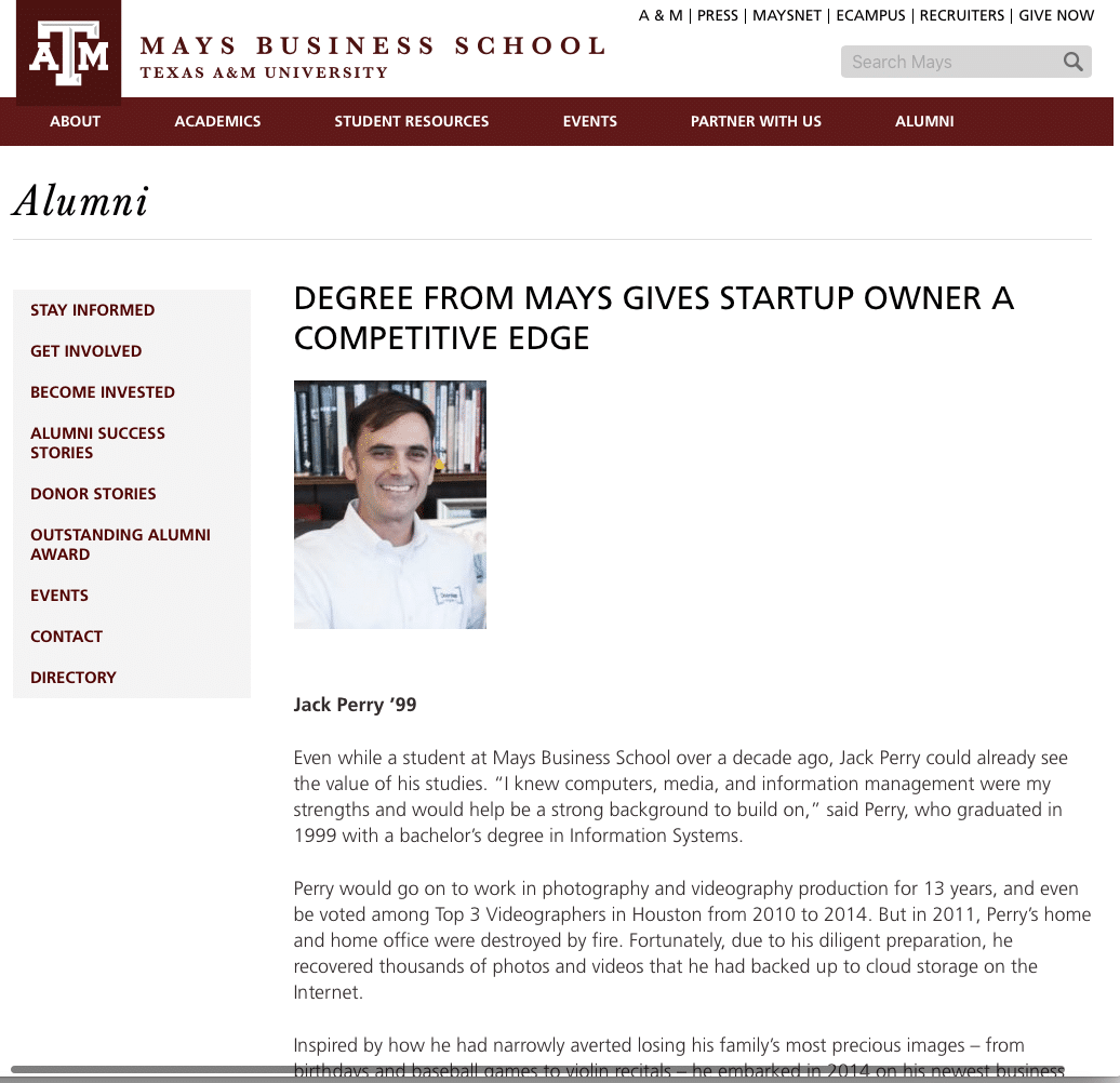 Texas A&M Mays Business School Alumni - Jack Perry, Doorstep Digital